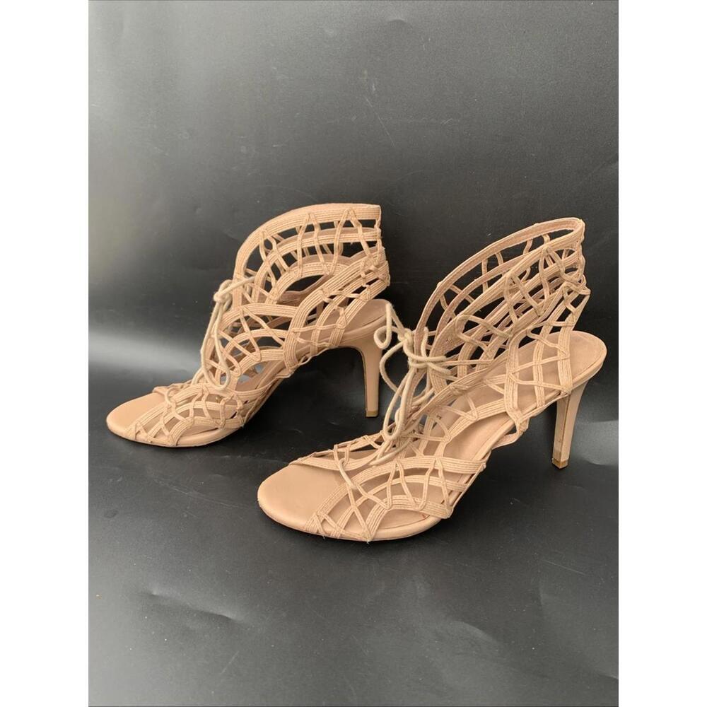 JOIE Womens Beige Lace Up Leah Stiletto Leather Heels Sandals Leather 41 Or 10.5